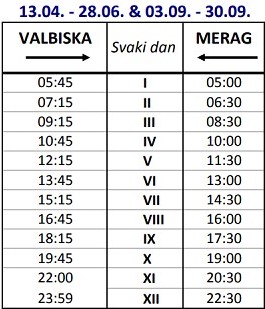 Rozkład jazdy promów Valbiska (wyspa Krk) - Merag (wyspa Cres)